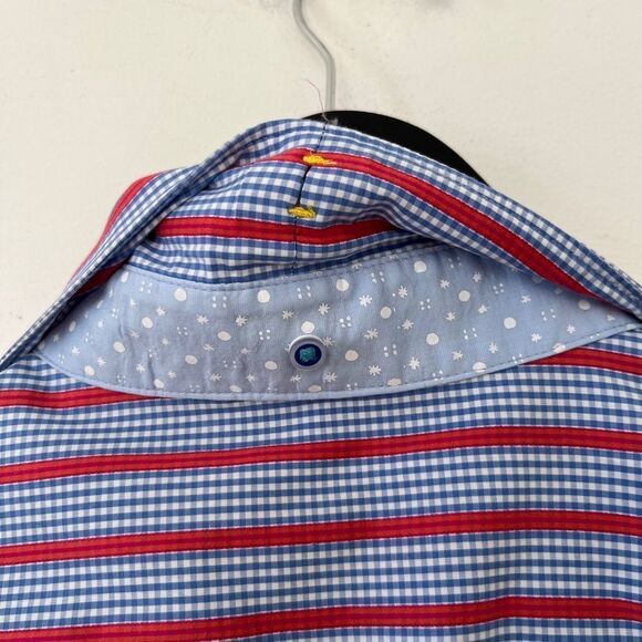 Robert Graham Blue Red Stripe Contrasting Cuffs Button Down Dress Shirt - Picture 14 of 14